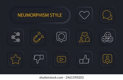 Feedback set icon. Beckons, sharing, communication with audience, YouTube, share, communication, comments, heart, circulation, contact, popularity, like, dislike, neomorphism. Responsiveness concept.