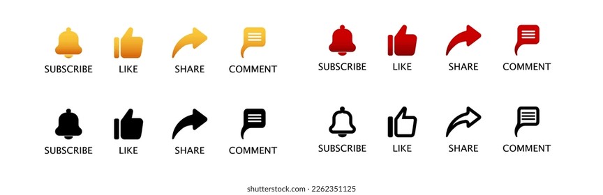 Feedback set icon. Share, pointer, thumbs up, star, like, heart, favorites, important, call back, comment, speechbubble, dialogue. Button for social network. Vector line icon on white background