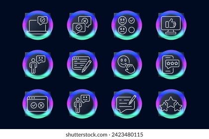 Feedback set line icon. Rating, rating, satisfied, like, dislike, three stars, top, button. Glassmorphism style. Vector line icon for business and advertising