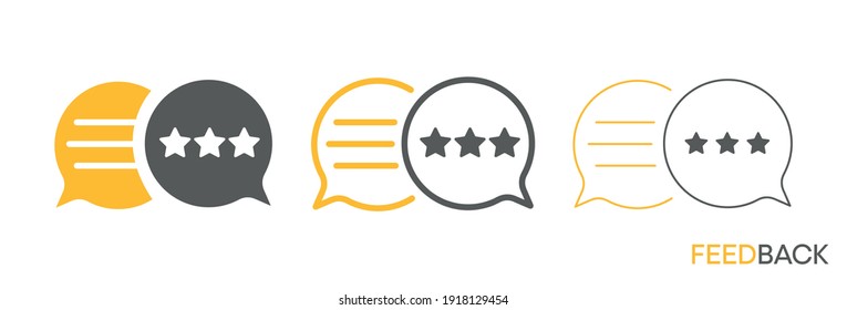 Feedback set. Star Feedback Speech Bubble Icon Vector Design. Comment icon vector. Speech bubble icon symbol. Message - colorful vector icon on a white background.