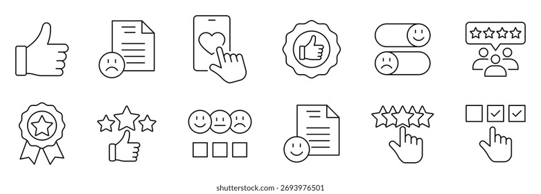 Feedback set of web icons in line style. Customer Satisfaction line Icon set. Related icons: experience, five stars, review, and more. Vector illustration.