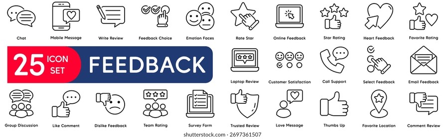 Feedback set of web icons in line style. vector illustration concept relate to feedback, service, like, comment, line, review, business, online, opinion
