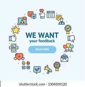 Feedback Signs Round Design Template Color Thin Line Icon Concept Frame or Border for Text. Vector illustration