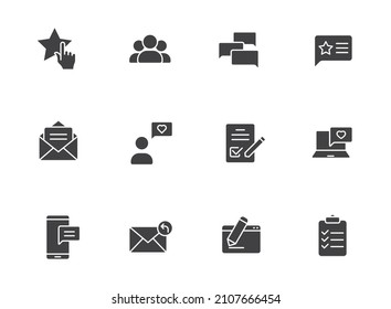 feedback silhouette vector icons isolated on white. feedback black icon set for web, mobile apps, ui design and print polygraphy