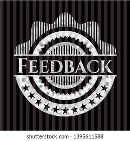 Feedback silvery shiny emblem. Vector Illustration. Mosaic.