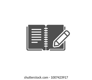 Feedback simple icon. Book with pencil sign. Copywriting symbol. Quality design elements. Classic style. Vector