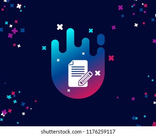Feedback simple icon. Page with pencil sign. Copywriting symbol. Cool banner with icon. Abstract shape with gradient. Vector