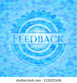 Feedback sky blue emblem with mosaic background