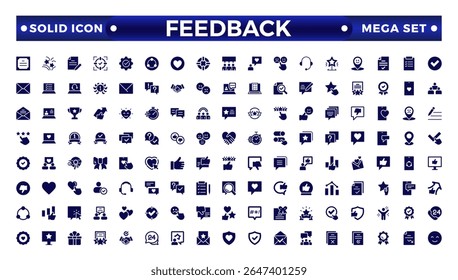 Feedback solid Icon Collection. Solid set contains such Icons as Rating, Testimonials, Quick Response, Satisfaction and more. Simple icon set.
