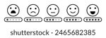 Feedback star rating emoji icon set. Rating emojis set in black color outline. Five facial expression of feedback vector.