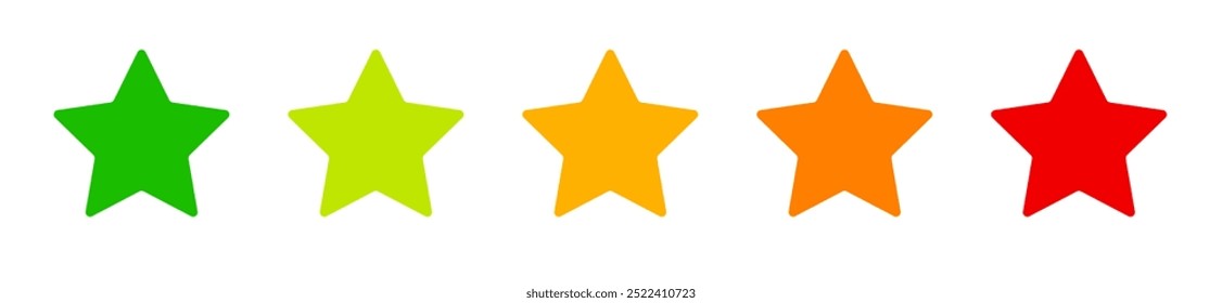 Feedback star rating. Green to red review. Quality satisfaction concept. Achievement award survey reputation satisfaction score symbol.