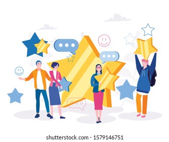 Feedback with stars vector illustration. Business people make or have Satisfaction Rating or Positive Review, reputation and quality .