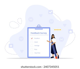 Feedback survey concept illustration. Suitable for landing page, ui, web, App intro card, editorial, flyer, 
and banner.