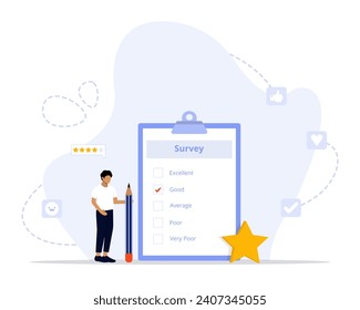 Feedback survey concept illustration. Suitable for landing page, ui, web, App intro card, editorial, flyer, 
and banner.