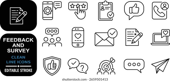Conjunto de iconos de Comentarios y Encuesta Ilustraciones vectoriales de línea limpia