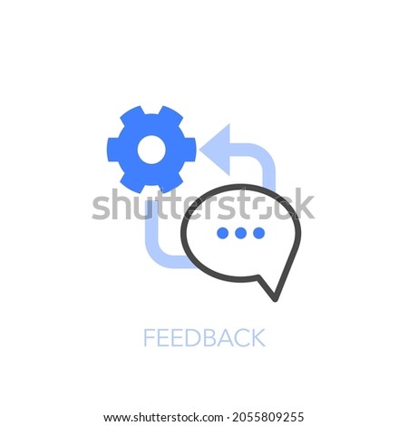 Feedback symbol with a system cogwheel and a speech balloon. Easy to use for your website or presentation.