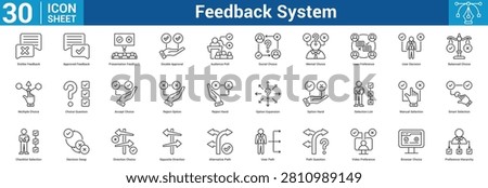 Feedback System editable icon set vector illustration concept for business with icon of Dislike Feedback, Approved Feedback, Presentation Feedback, Double Approval, Audience Poll, Social Choice, Menta.