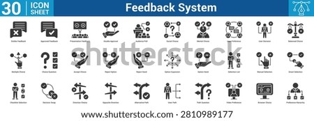 Feedback System editable icon set vector illustration concept for business with icon of Dislike Feedback, Approved Feedback, Presentation Feedback, Double Approval, Audience Poll, Social Choice, Menta.