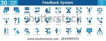 Feedback System editable icon set vector illustration concept for business with icon of Dislike Feedback, Approved Feedback, Presentation Feedback, Double Approval, Audience Poll, Social Choice, Menta.