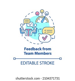 Feedback From Team Members Concept Icon. Clear Communication Abstract Idea Thin Line Illustration. Isolated Outline Drawing. Editable Stroke. Roboto-Medium, Myriad Pro-Bold Fonts Used