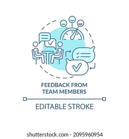 Feedback from team members turquoise concept icon. Communication abstract idea thin line illustration. Isolated outline drawing. Editable stroke. Roboto-Medium, Myriad Pro-Bold fonts used