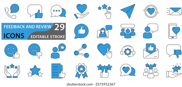 Feedback, testimonial, customer icons. review icon set. For website marketing design, logo, app, template, ui, etc. Vector illustration.