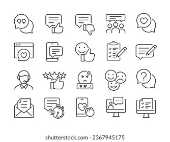 Feedback, Referenzen, kundenspezifische Thin-Line-Icons. Für Website Marketing Design, Logo, App, Template, ui, etc. Vektorgrafik.