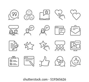feedback and testimonials thin line icon set, black color, isolated - Shutterstock ID 519365626