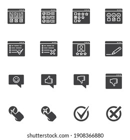 Feedback, testimonials vector icons set, modern solid symbol collection, filled style pictogram pack. Signs, logo illustration. Set includes icons as online feedback rate, review, rating stars