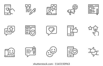 Feedback and Testimonials Vector Line Icons Set. Customer Relationship, Appreciations, Comments, Reviews. Editable Stroke. 48x48 Pixel Perfect.