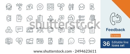 Feedback thin line icon set. with communication symbols, thin line style, digital interaction, rating stars and more icon