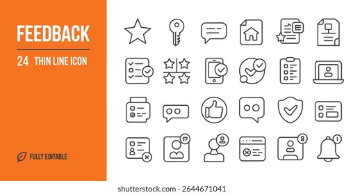 Feedback thin line icons isolated on white background