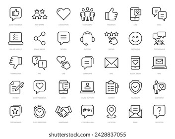 Feedback thin line Icons set. Feedback, Rating, Like, Dislike, Comment editable stroke icon. Vector