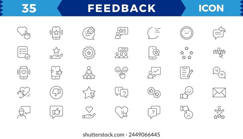 Feedback thin line Icons set. Vector,Feedback Outline Icon Collection. Thin Line Set contains such Icons as Rating, Testimonials,Satisfaction and more. Simple web icons set.
