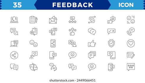 Feedback thin line Icons set. Vector,Feedback Outline Icon Collection. Thin Line Set contains such Icons as Rating, Testimonials,Satisfaction and more. Simple web icons set.
