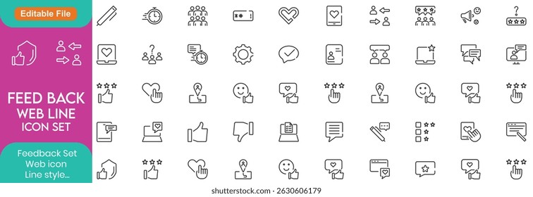 Feedback thin line Icons set. Feedback, Rating, Like, Dislike editable stroke icons. Vector illustration icons on white background 