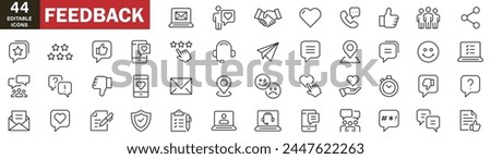 Feedback thin line Icons set. Feedback, Rating, Like, Dislike editable stroke icons. Vector illustration icons on white background 