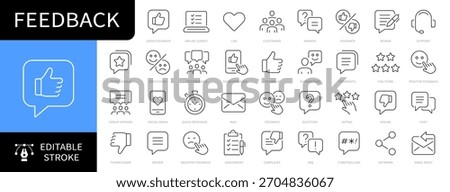 Feedback thin line Icons set. Testimonials, review, rating, survey editable stroke icons. Vector illustration