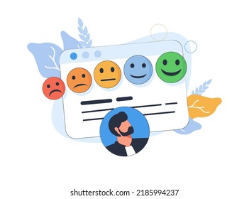Feedback ui element with happy customer face. Rating, grading, evaluation and user experience result. Thin line vector illustration on white background. Customer review rating, Know your client, UI