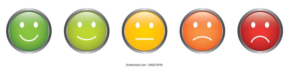 Feedback Vector Buttons with Smiley Icons in Different Colors from Happy to Sad