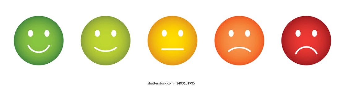Feedback Vector Buttons with Smiley Icons in Different Colors from Happy to Sad
