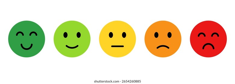Conceito de vetor de comentários. Classificação, nível de satisfação classificação ícone emoji definido. Feedback em forma de emoções, sorrisos, emojis. Experiência do usuário. Revisão do consumidor. Ilustração vetorial