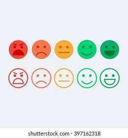Feedback Vector Concept. Rank, Level Of Satisfaction Rating. Feedback In Form Of Emotions, Smileys, Emoji. User Experience. Review Of Consumer. 