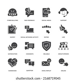 feedback vector icons set, modern solid symbol collection, filled style pictogram pack. Signs, logo illustration.