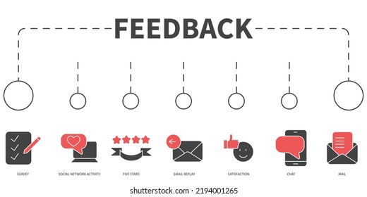 Feedback Vector Illustration concept. Banner with icons and keywords . Feedback symbol vector elements for infographic web