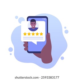 feedback vector illustration with a phone in hand