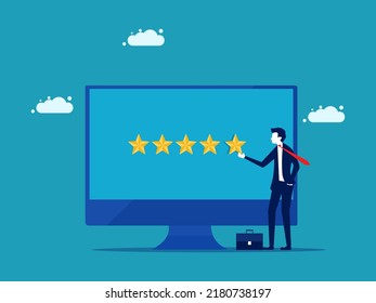 feedback via online. The businessman gave five stars. customer experience concept