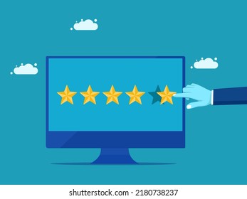 feedback via online. The businessman gave five stars. customer experience concept