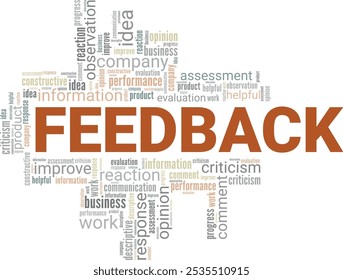 Feedback palavra nuvem design conceitual isolado no fundo branco.