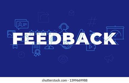 Feedback Word Concept. Employee Engagement. Customer Satisfaction. Isolated Lettering Typography Idea With Line Icons. Review And Advices Vector Outline Illustration Banner